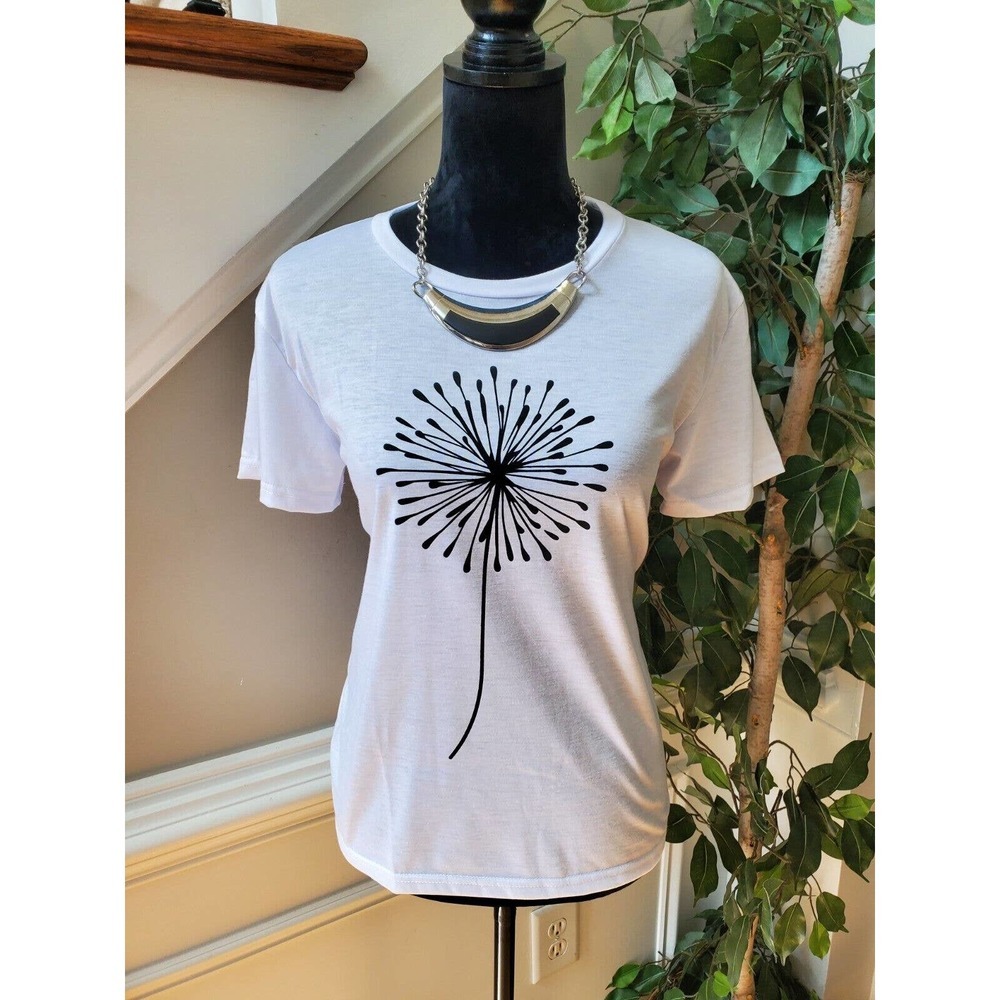 SHEIN Women's White Polyester Crew Neck Short Sleeve Casual Top Shirt Size Small